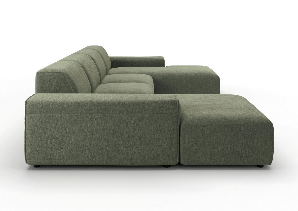 WOHNLANDSCHAFT Olivgrün Chenille  - Schwarz/Olivgrün, MODERN, Kunststoff/Textil (189/340/189cm) - Pure Home Lifestyle