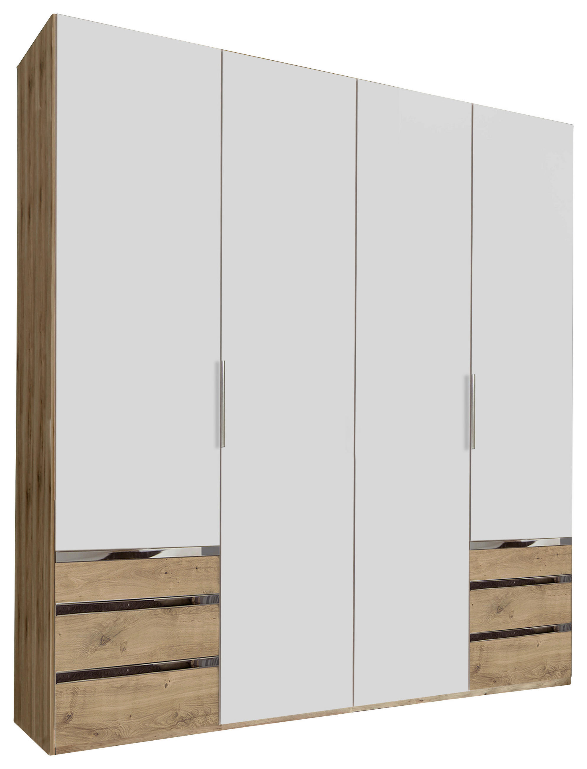 DREHTÜRENSCHRANK 200/216/58 cm,  in Weiß, Eichefarben, 4-türig  - Chromfarben/Eichefarben, MODERN, Holzwerkstoff/Kunststoff (200/216/58cm) - MID.YOU