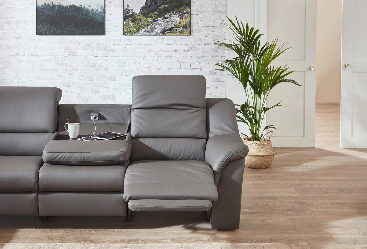 ECKSOFA in Echtleder Grau  324/260 cm  - Chromfarben/Grau, KONVENTIONELL, Leder/Kunststoff (324/260cm) - Cantus