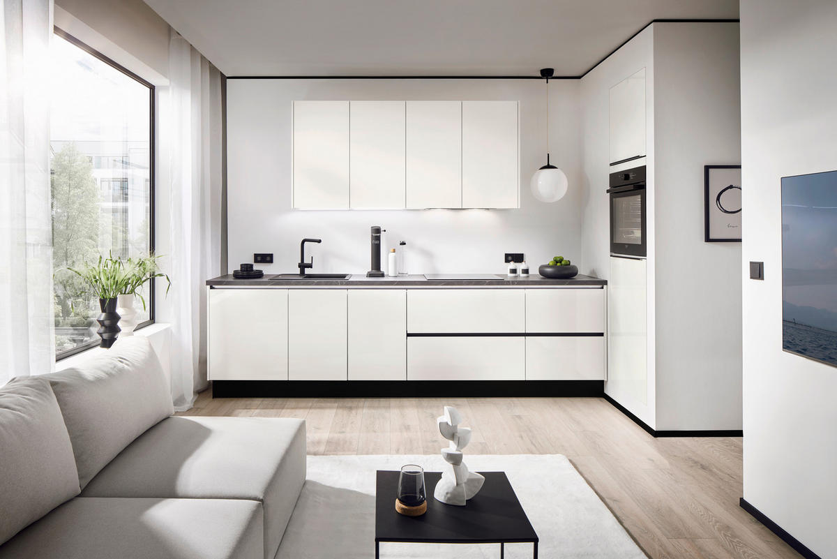 EINBAUKÜCHE   - Weiß Hochglanz/Weiß, Design, Holzwerkstoff - Xora