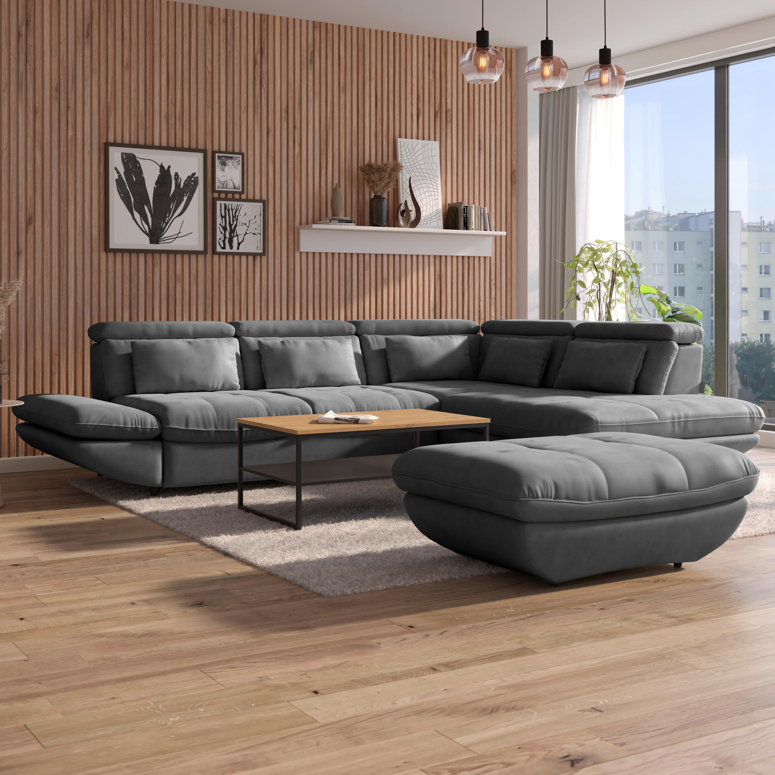 HOCKER in Textil Dunkelgrau  - Dunkelgrau/Schwarz, Modern, Kunststoff/Textil (107/75cm) - MID.YOU