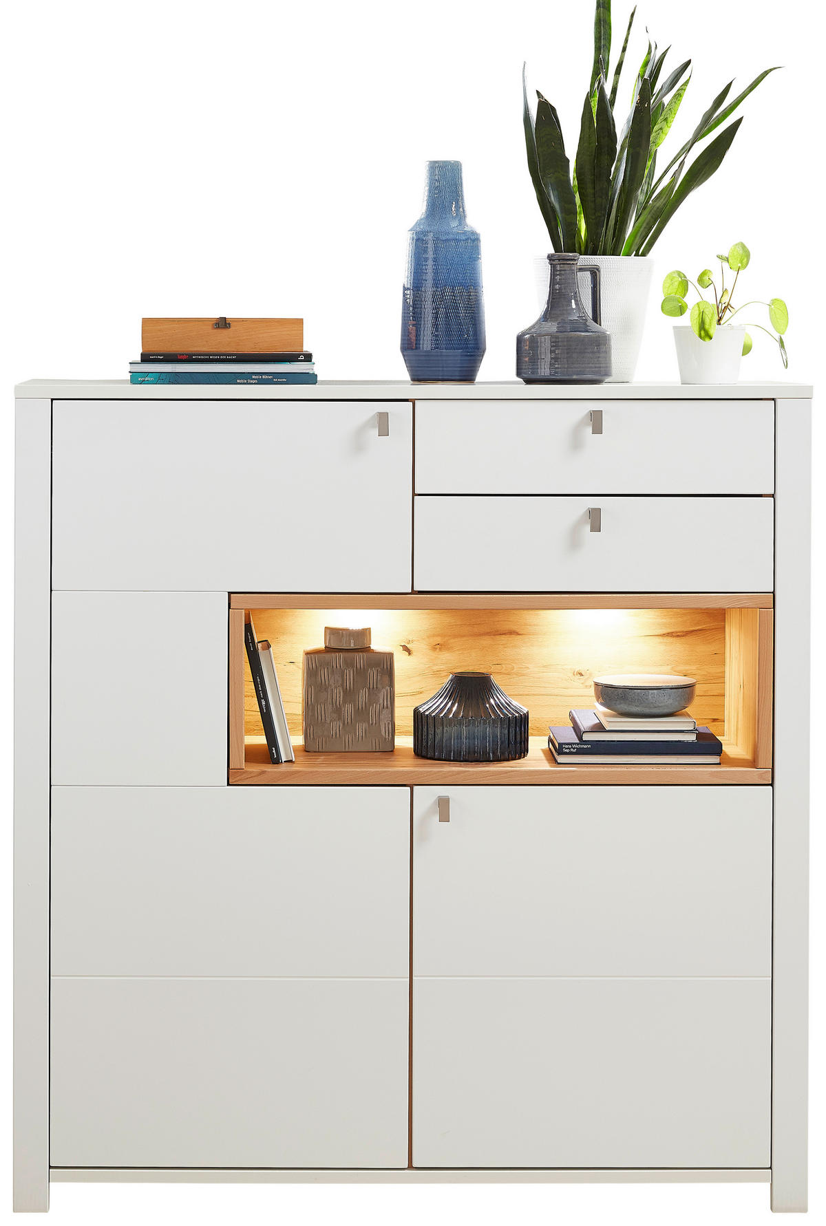 HIGHBOARD  132/138/41 cm 2 Schublade(n)  - Buchefarben/Weiß, MODERN, Holz/Holzwerkstoff (132/138/41cm) - Livetastic