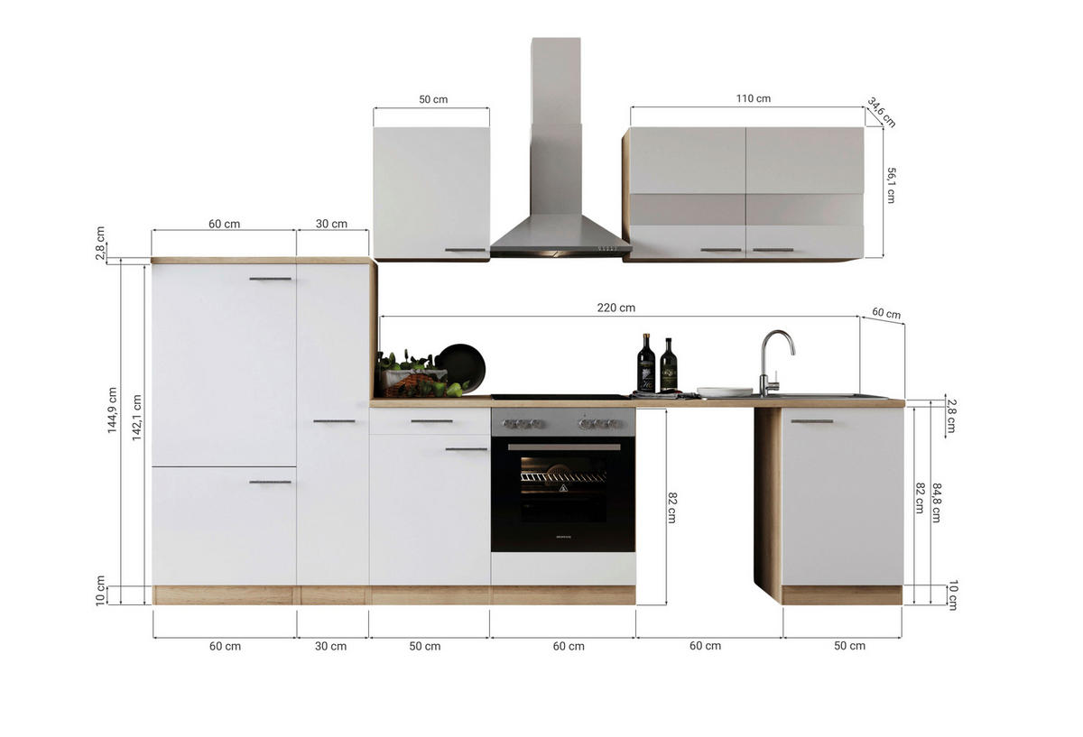 MODULKÖK 310 cm   i svart  - stålfärgad/svart, Basics, metall/trämaterial (310cm) - Respekta