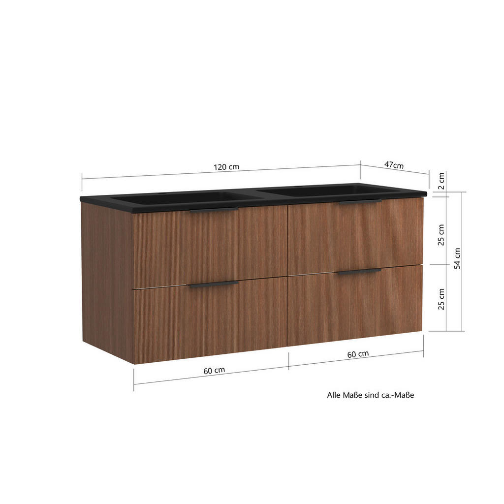 Thumbnail - Held Waschtischkombi Sheffield, Schwarz, Dunkelbraun, Metall, Streifen, 4 Schubladen, 120x54x47 cm, Made in Germany, Zus...