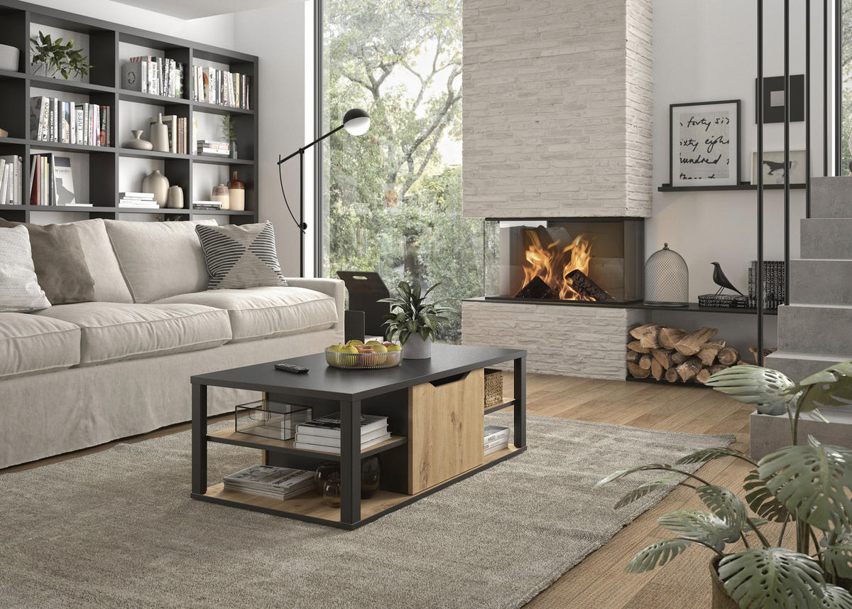 COUCHTISCH Couchtisch 110/60/38 cm Schwarz, Eichefarben  - Eichefarben/Schwarz, Design, Holzwerkstoff (110/60/38cm) - MID.YOU
