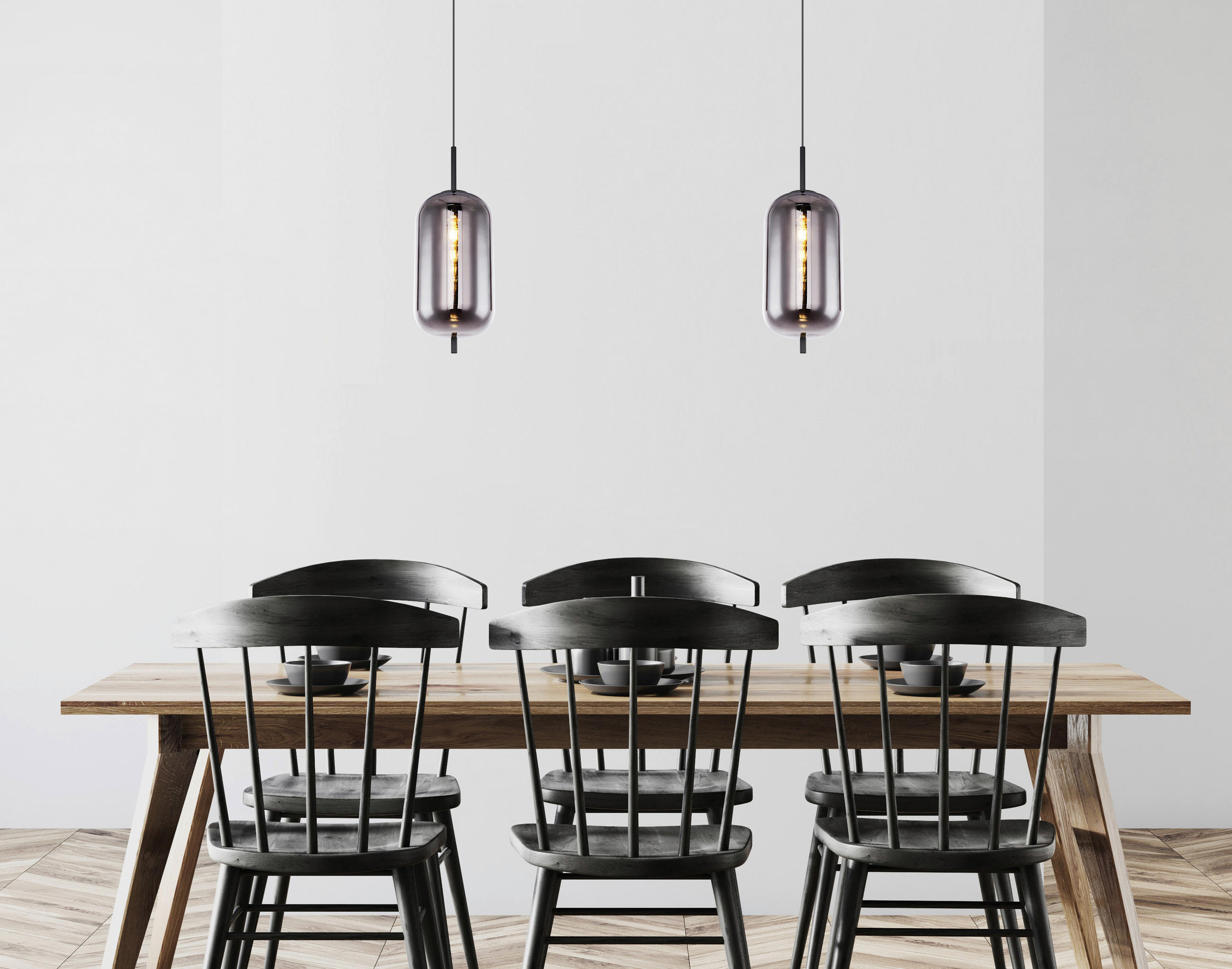 HÄNGELEUCHTE Blacky 22/120 cm   - Schwarz, Design, Glas/Metall (22/120cm) - Globo