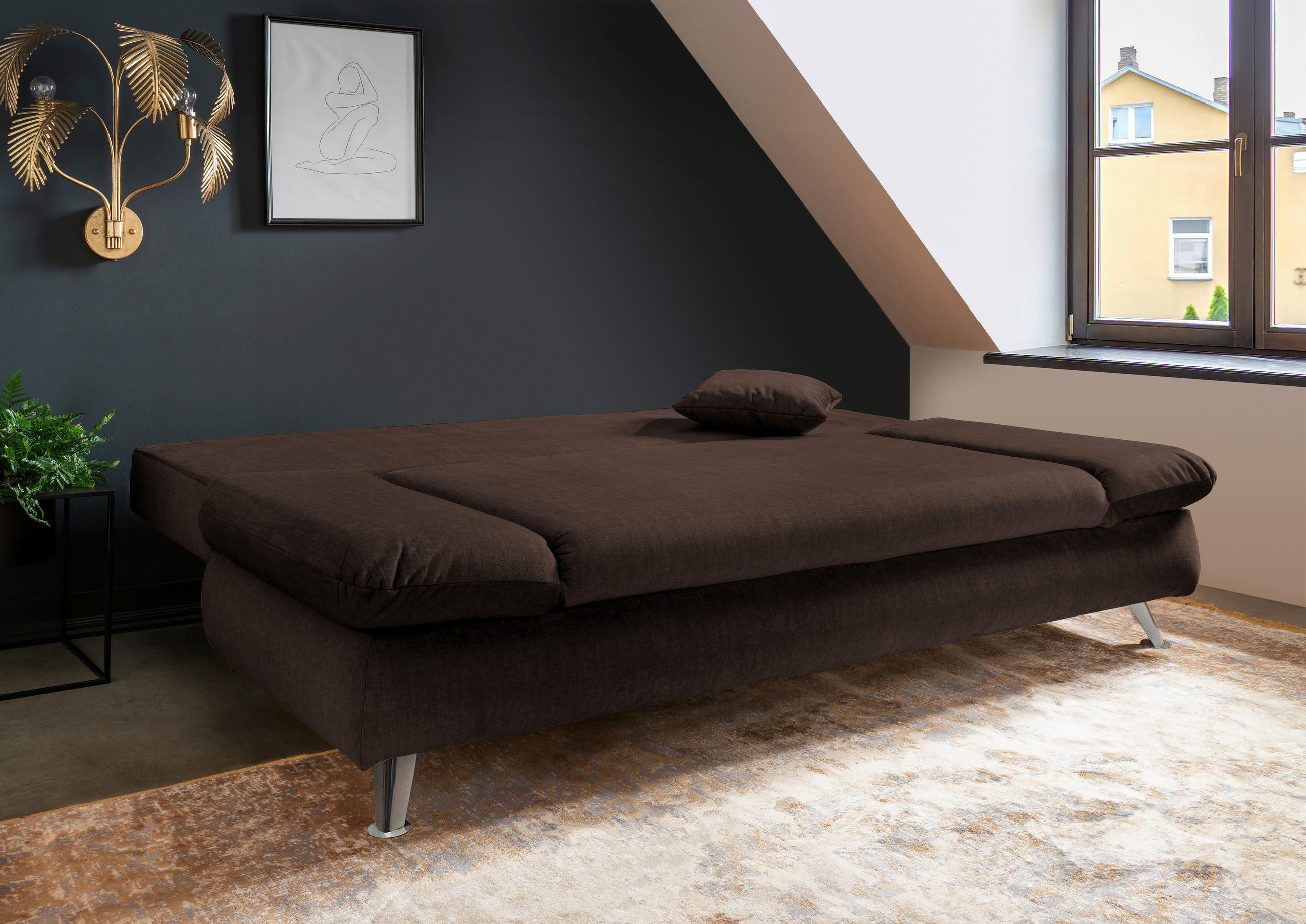 SCHLAFSOFA in Webstoff Dunkelbraun  - Chromfarben/Dunkelbraun, Modern, Textil/Metall (208/86/95cm) - Livetastic