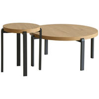 COUCHTISCHSET 80/80/38 cm rund Schwarz, Eichefarben  - Eichefarben/Schwarz, Design, Holzwerkstoff/Metall (80/80/38cm) - Carryhome