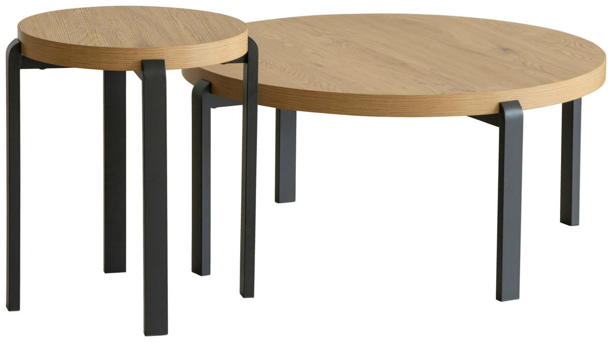 COUCHTISCHSET 80/80/38 cm rund Schwarz, Eichefarben  - Eichefarben/Schwarz, Design, Holzwerkstoff/Metall (80/80/38cm) - Carryhome