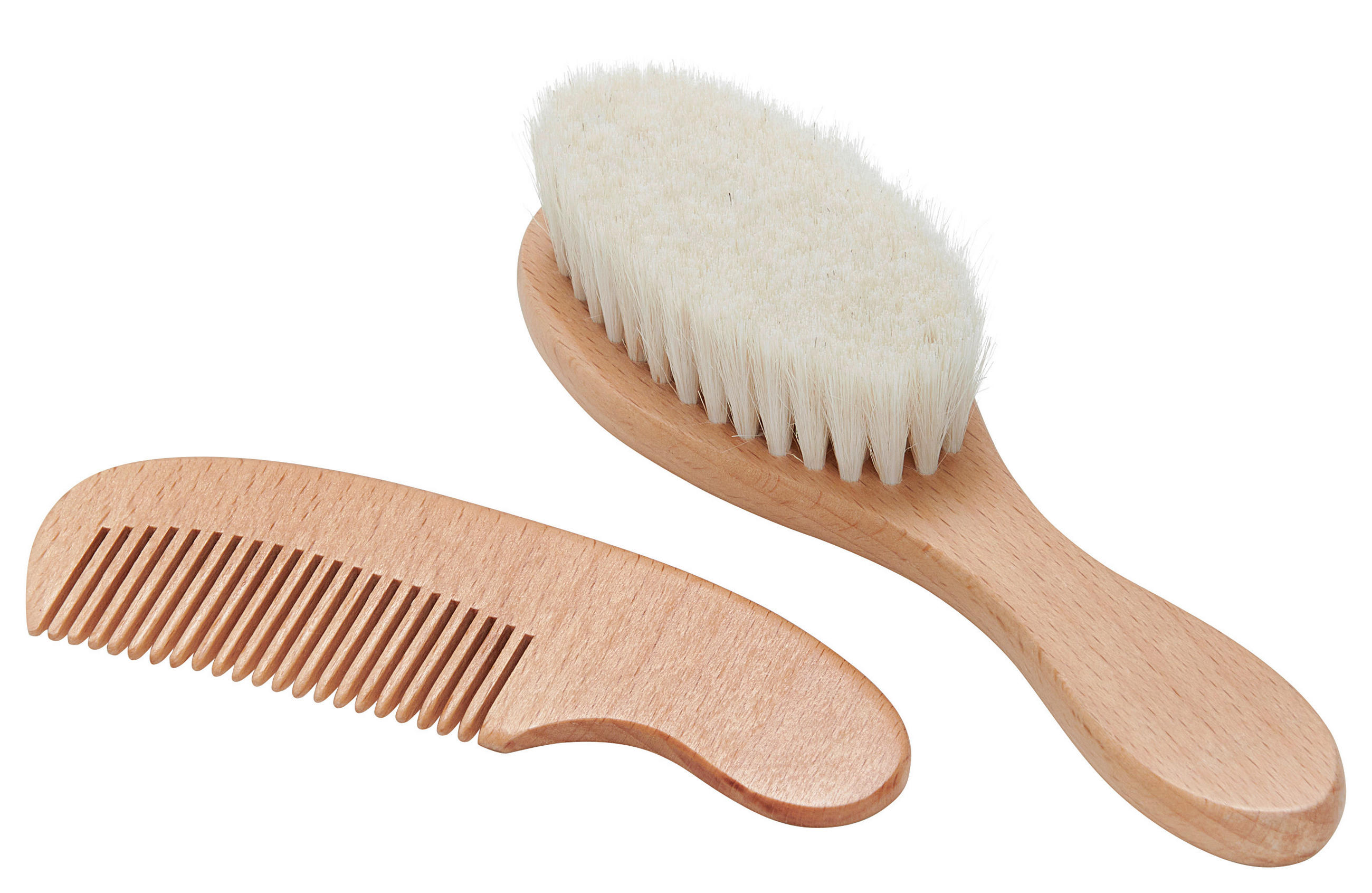 BABYKAMM UND BÜRSTE - Buchefarben, Natur, Holz/Fell - Avelia