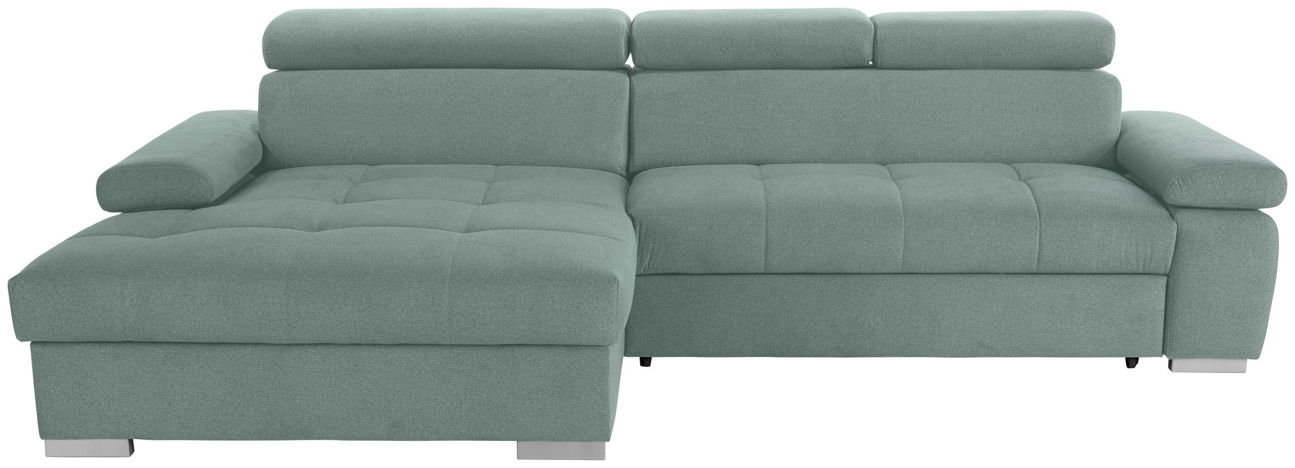 ECKSOFA in Velours Grün  - Silberfarben/Grün, Design, Holz/Textil (183/292cm) - Livetastic