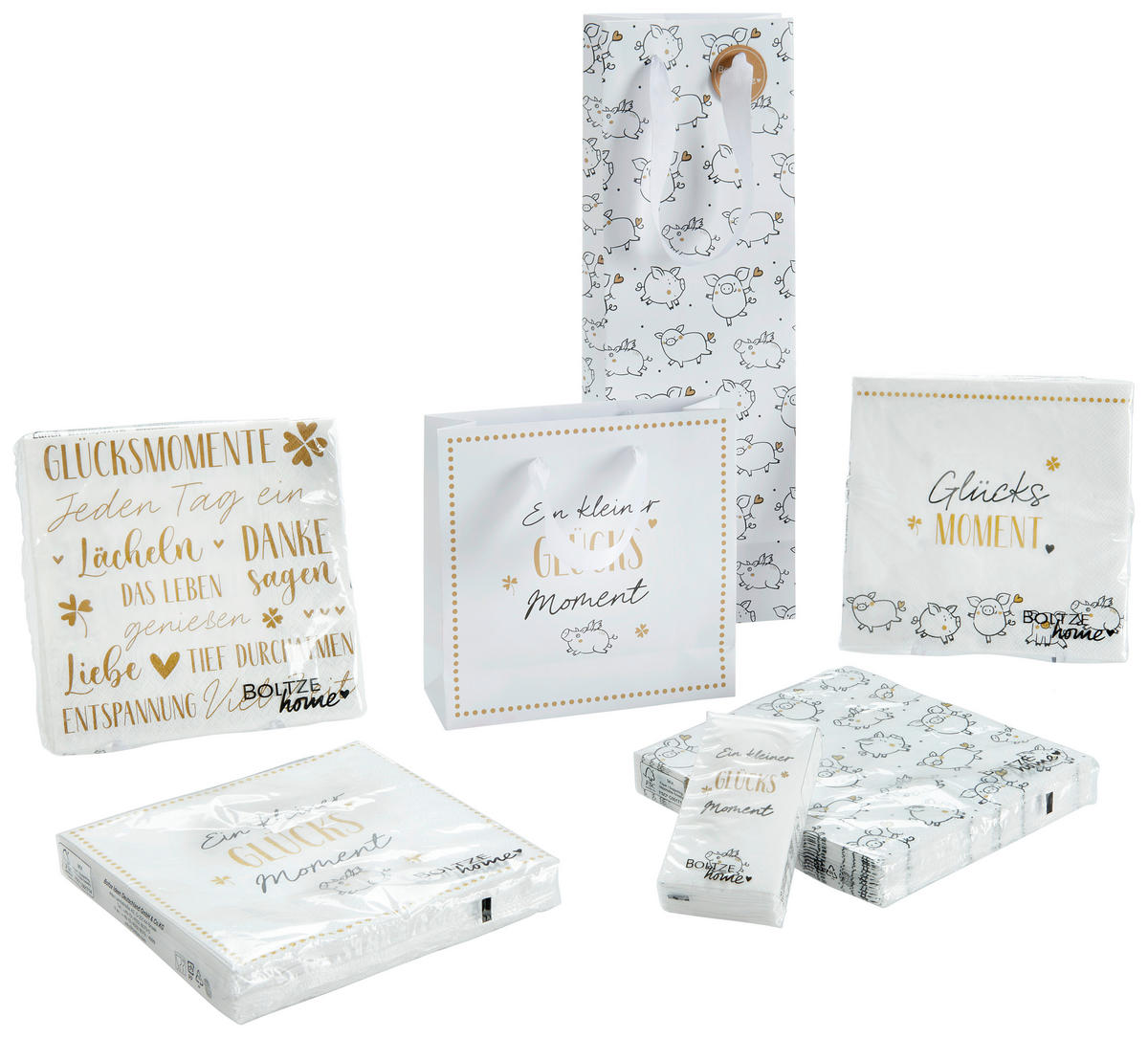 GESCHENKTASCHE  - Goldfarben/Schwarz, KONVENTIONELL, Papier/Textil (17/6/17cm)