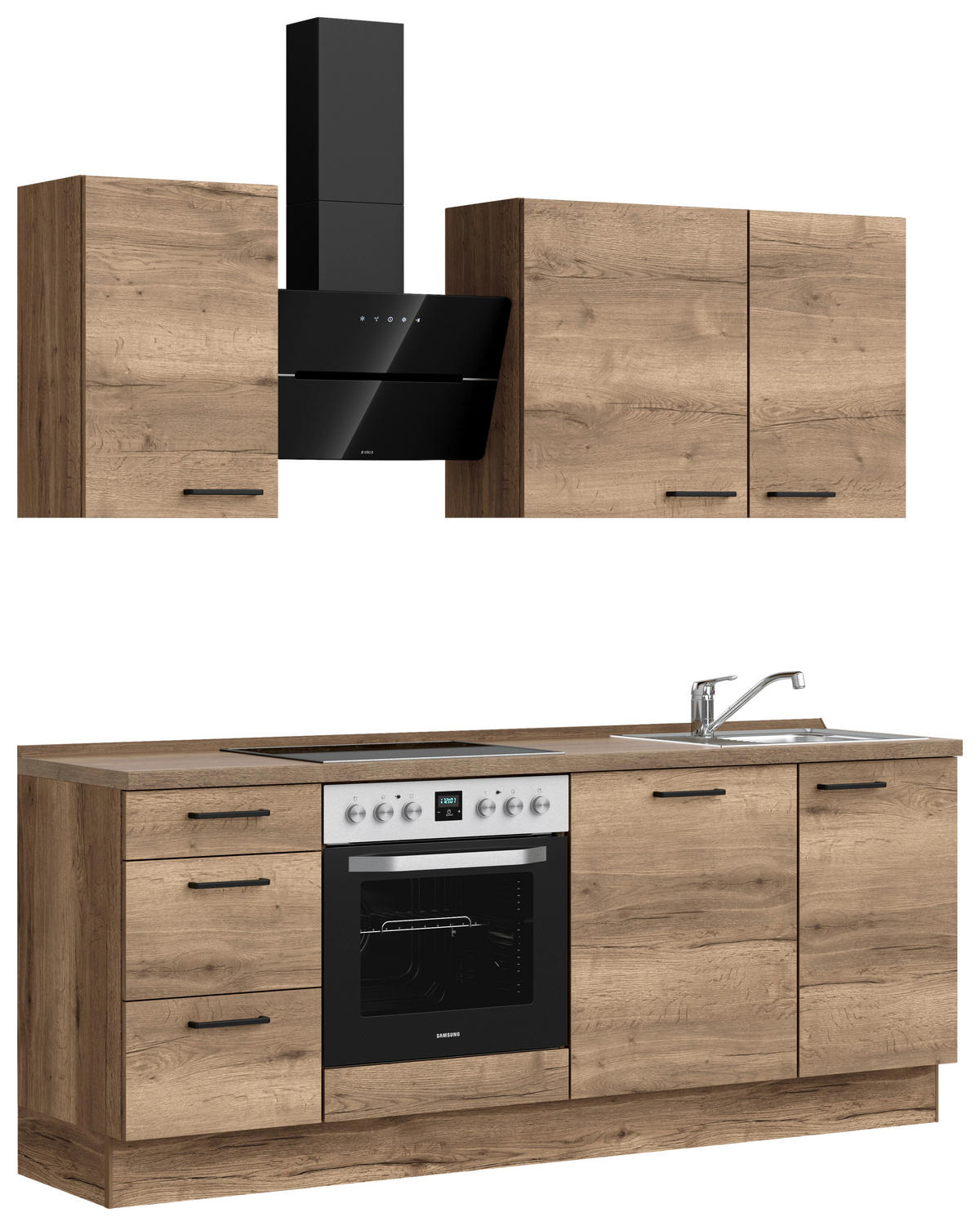 KÜCHENLEERBLOCK 210 cm   in Eiche dunkel  - Eiche dunkel/Schwarz, MODERN, Holzwerkstoff/Metall (210cm) - Nobilia