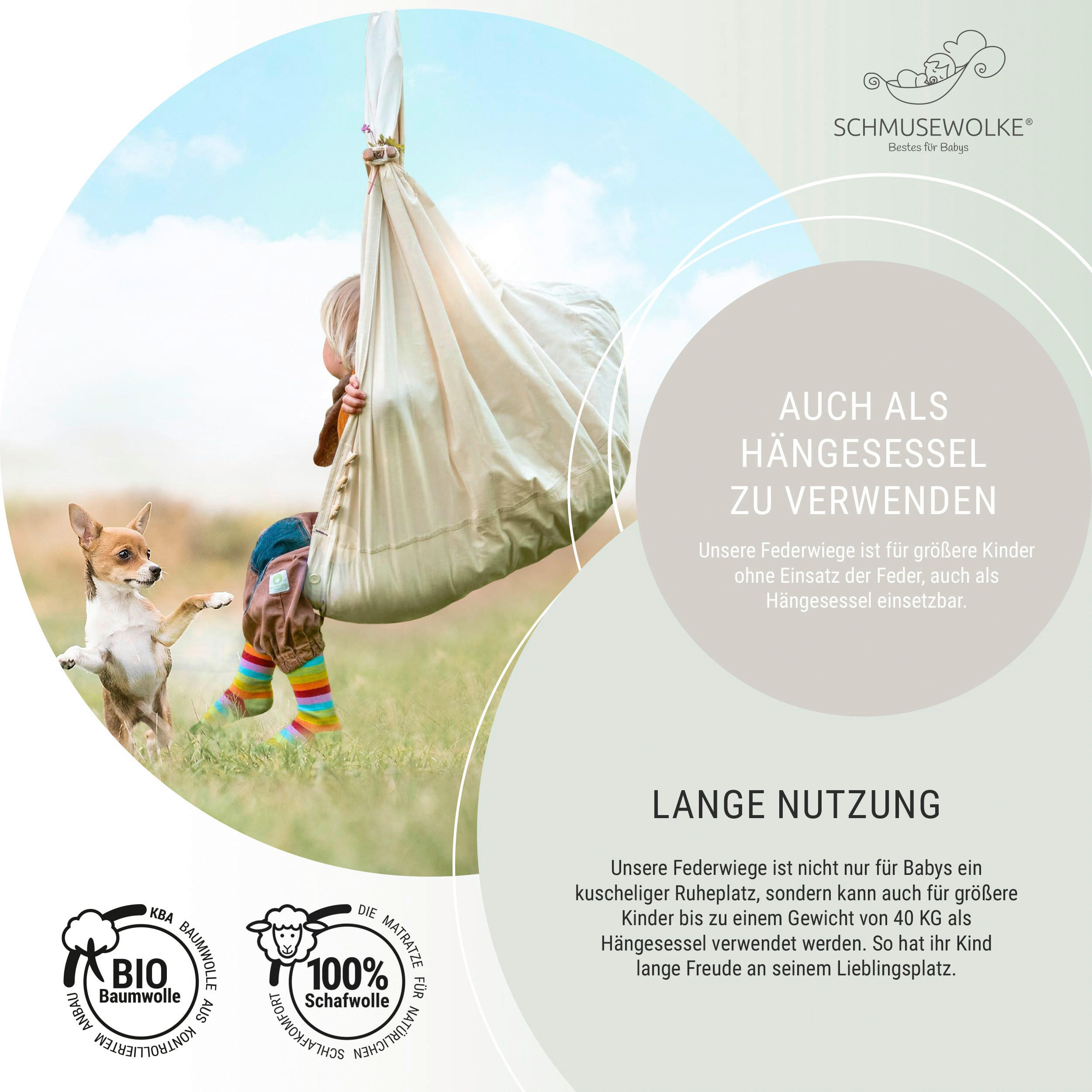 FEDERWIEGE Set inkl. Tipi-Gestell Buche  Grau, Anthrazit  - Anthrazit/Grau, Basics, Holz/Textil (135/194/135cm) - SCHMUSEWOLKE