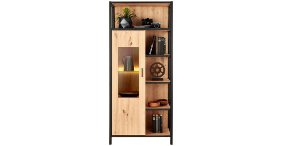 VITRINE in Anthrazit, Eichefarben - Eichefarben/Anthrazit, Design, Glas/Holzwerkstoff (76/172/40cm) - Carryhome