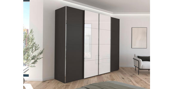 SCHWEBETÜRENSCHRANK 271/235/68 cm 4-türig Graphitfarben, Weiß  - Chromfarben/Graphitfarben, KONVENTIONELL, Glas/Holzwerkstoff (271/235/68cm) - Novel