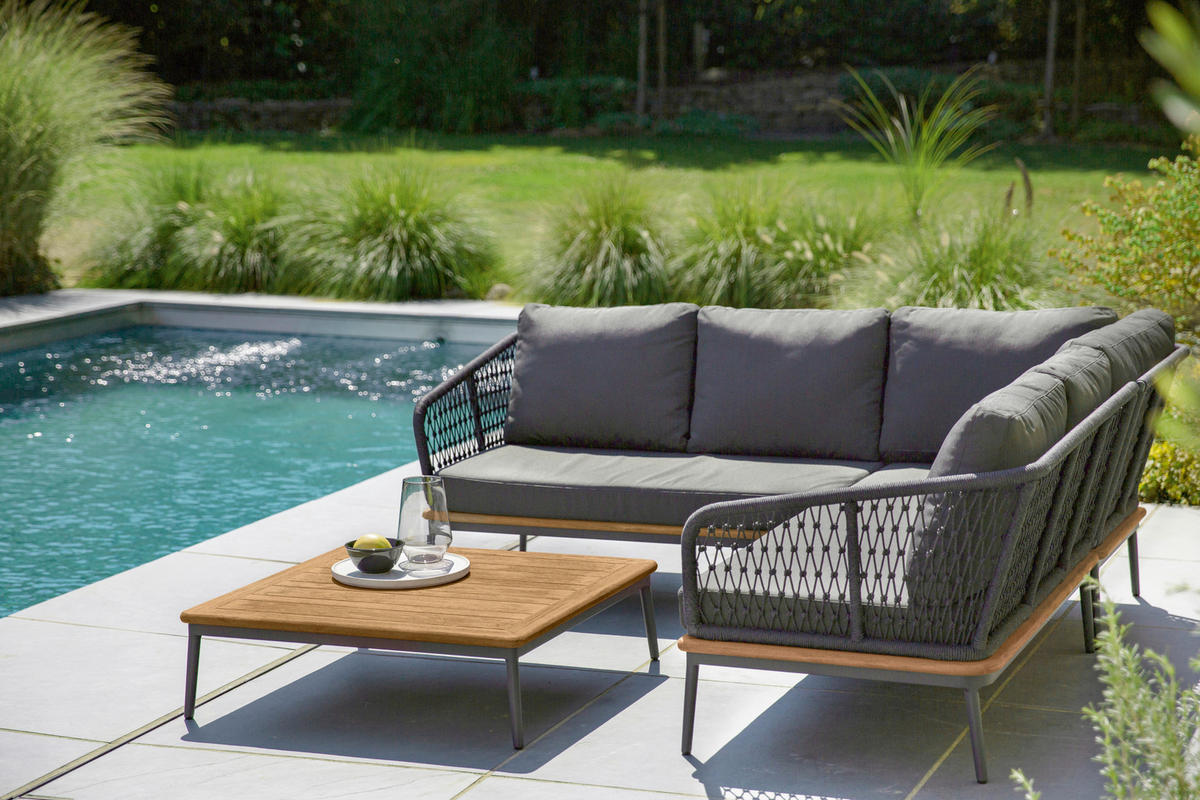 LOUNGEECKTEIL  - Anthrazit/Teakfarben, Basics, Holz/Textil (82/71/82cm)