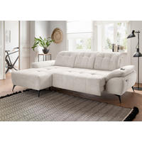 ECKSOFA FIORE in Cord Beige Kopfteilverstellung, Sitzvorzug  180/280 cm  - Beige/Schwarz, MODERN, Textil/Metall (180/280cm) - Livetastic