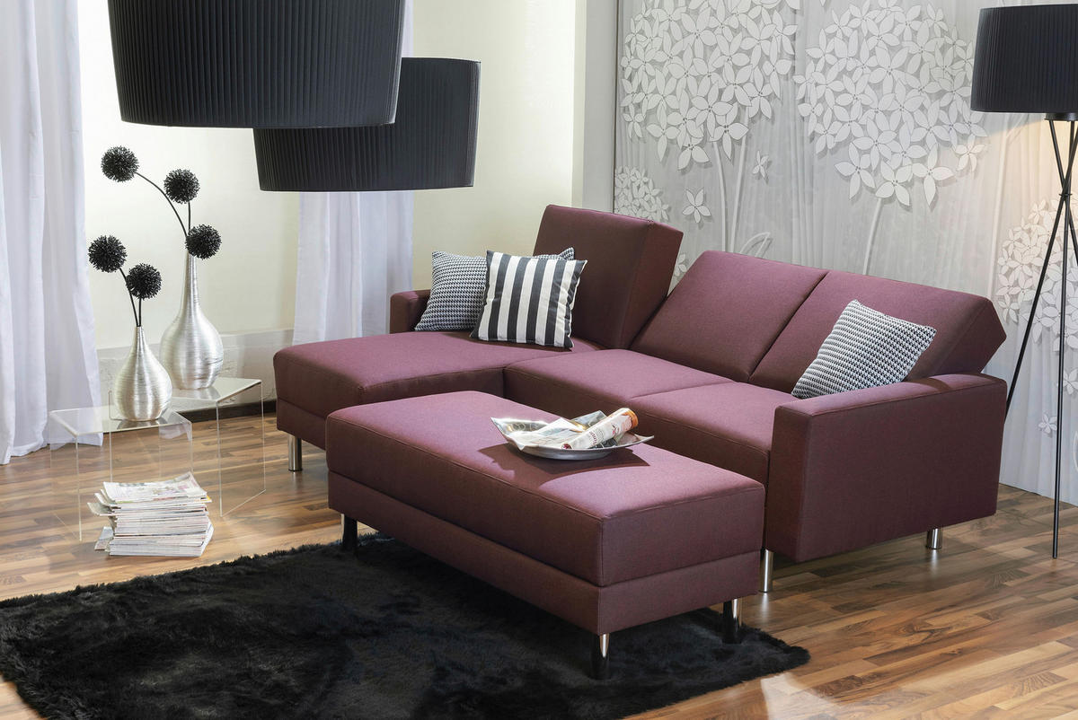 ECKSCHLAFSOFA inkl. Hocker in Dunkelrot Textil   - Chromfarben/Dunkelrot, Konventionell, Textil/Metall (152/230cm) - Max Winzer