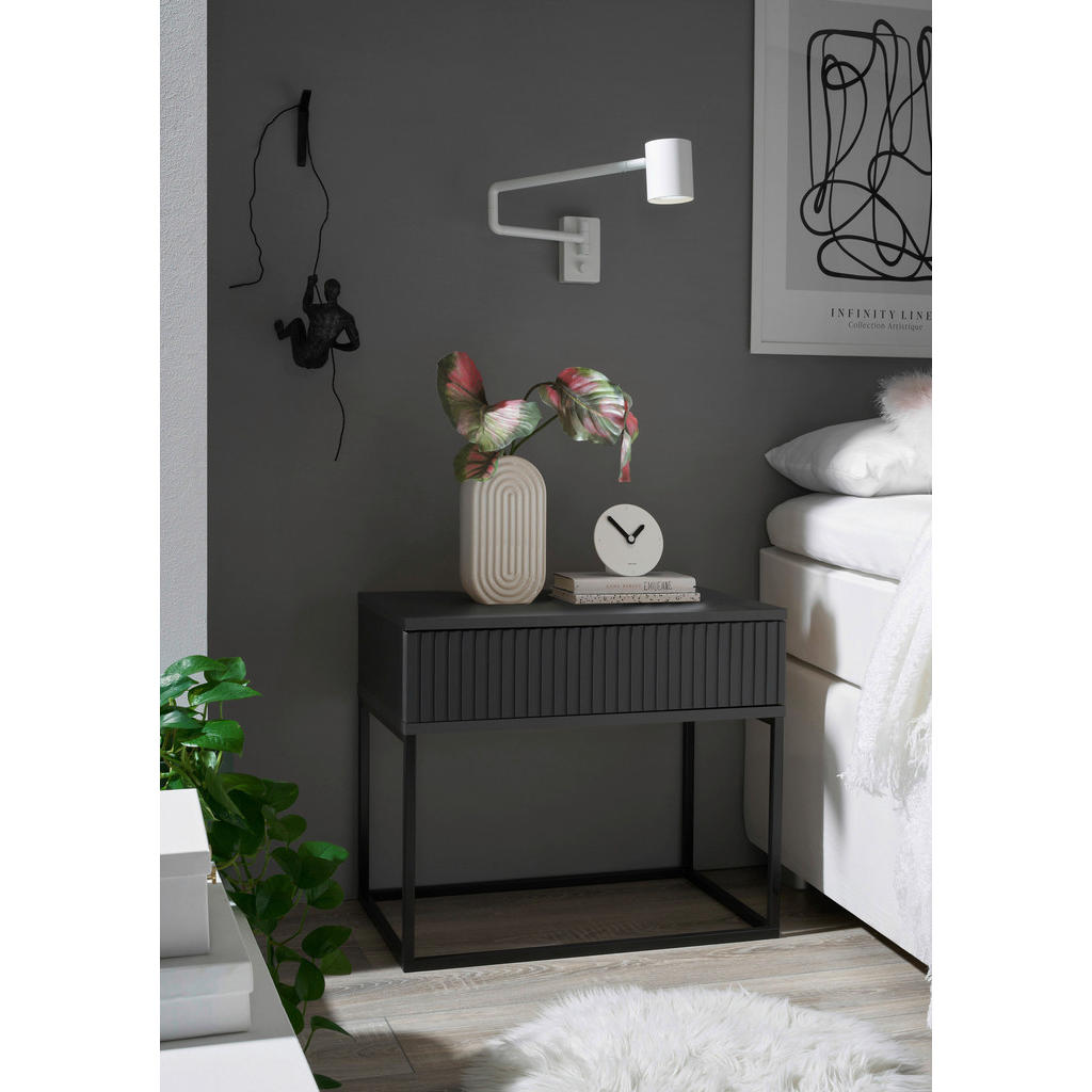 Thumbnail - Livetastic Nachtschrank, Graphit, Schwarz, Metall, Holzwerkstoff, 1 Schubladen, 60x52x38.5 cm, Schlafzimmer, Nachttische