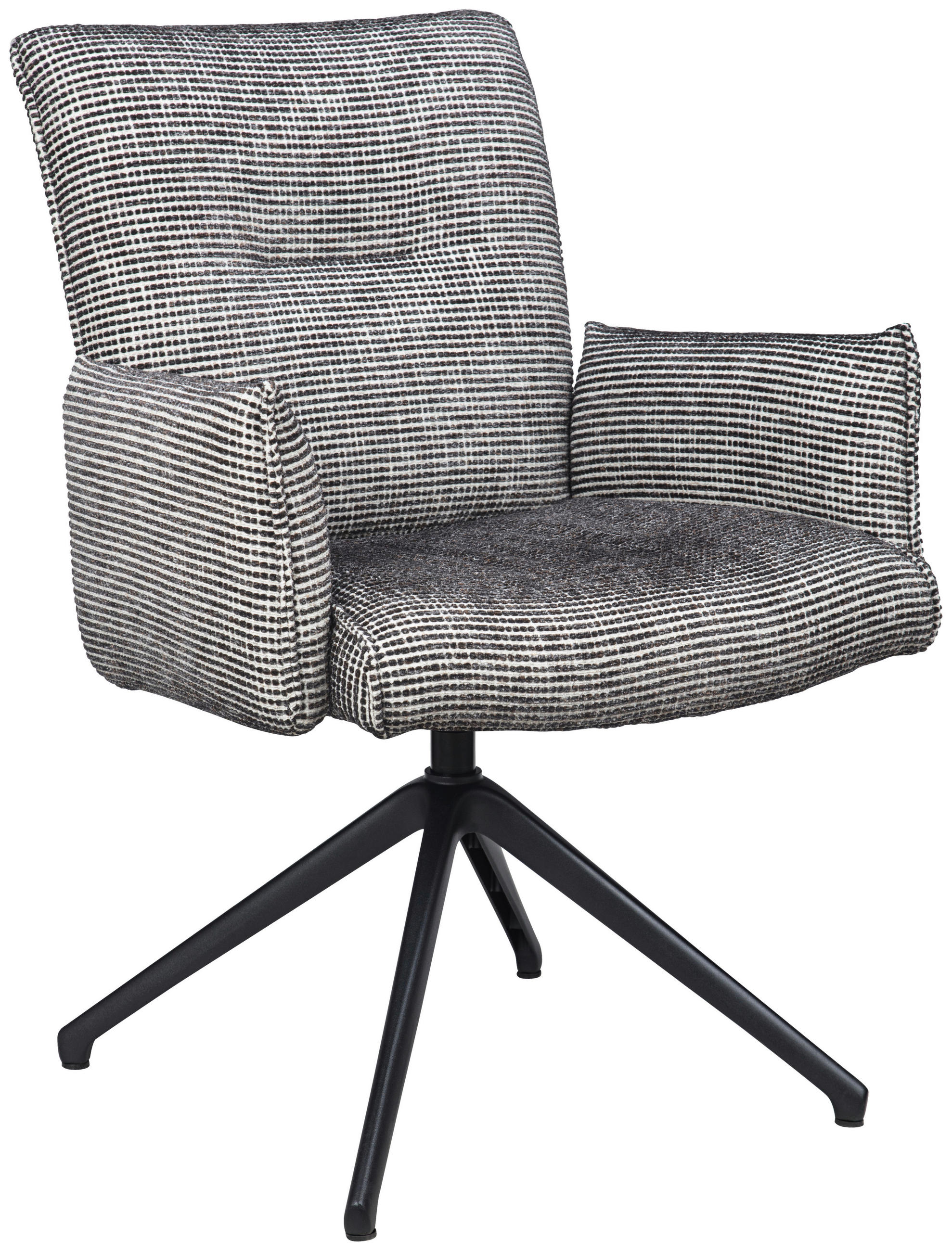 ARMLEHNSTUHL  Sitzfläche 360° drehbar, inklusive Armlehnen, automatische Rückholfunktion Webstoff  - Schwarz/Weiß, Design, Textil/Metall (65/91/65cm) - Novel