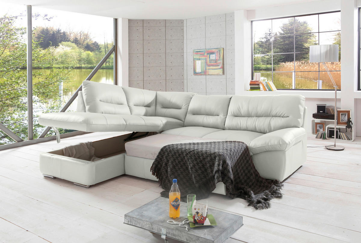 ECKSOFA in Echtleder Beige  - Chromfarben/Beige, Design, Leder/Metall (216/268cm) - Livetastic