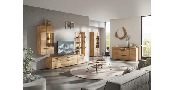 WOHNWAND  in Bronzefarben, Wildeiche  340,1/214/45,2 cm  - Wildeiche/Schwarz, Natur, Glas/Holz (340,1/214/45,2cm) - Valnatura