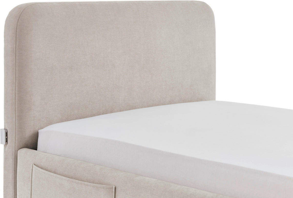 POLSTERBETT 120/200 cm,  in Eichefarben, Beige, Lattenrost, Bettkasten, Betttasche,  - Eichefarben/Birkefarben, KONVENTIONELL, Holz/Textil (120/200cm) - Boxxx