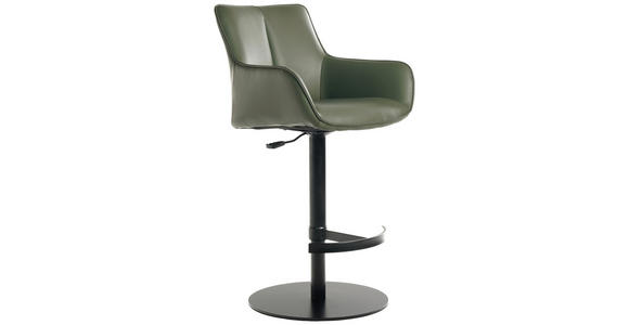 BARHOCKER Echtleder Grün, Schwarz Eisen Lederauswahl, Sitzfläche 360° drehbar, automatische Rückholfunktion - Schwarz/Grün, Design, Leder/Metall (54/92-112/55cm) - Novel