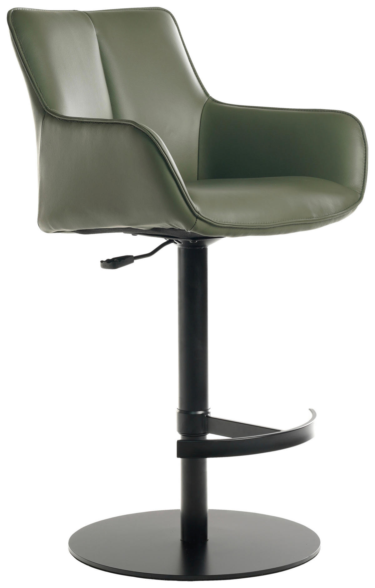 BARHOCKER Echtleder Grün, Schwarz Eisen Lederauswahl, Sitzfläche 360° drehbar, automatische Rückholfunktion  - Schwarz/Grün, Design, Leder/Metall (54/92-112/55cm) - Novel