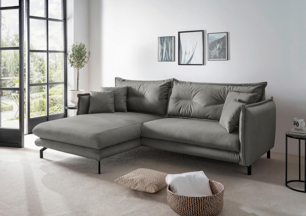ECKSOFA in Lederlook Grau  - Schwarz/Grau, Modern, Textil/Metall (180/255cm) - Livetastic