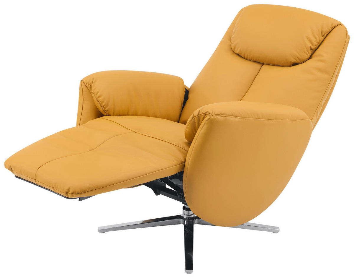 MASSAGESESSEL Echtleder Lederlook Gelb    - Chromfarben/Gelb, Design, Leder/Textil (79/110/85cm) - Livetastic