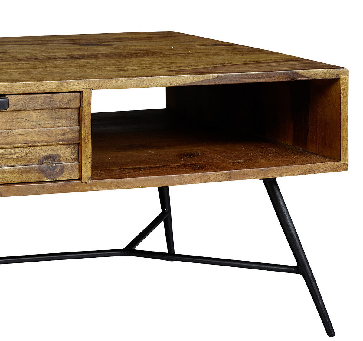 Couchtisch "Nishan" , Sheesham massiv 87/41/55 cm rechteckig Sheeshamfarben  - Sheeshamfarben/Schwarz, Design, Holz/Metall (87/41/55cm) - MID.YOU