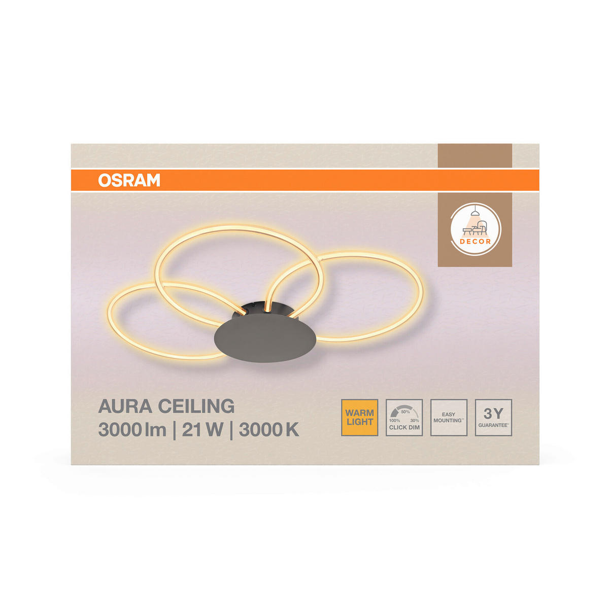 LED-DECKENLEUCHTE 7.5/91.3 cm   - Dunkelgrau, Design, Kunststoff (7.5/91.3cm) - Osram
