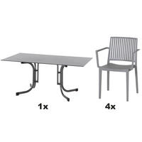 GARTENGARNITUR 5-teilig  - Anthrazit/Grau, Basics, Holzwerkstoff/Kunststoff (90/80/160cm) - Siena Garden