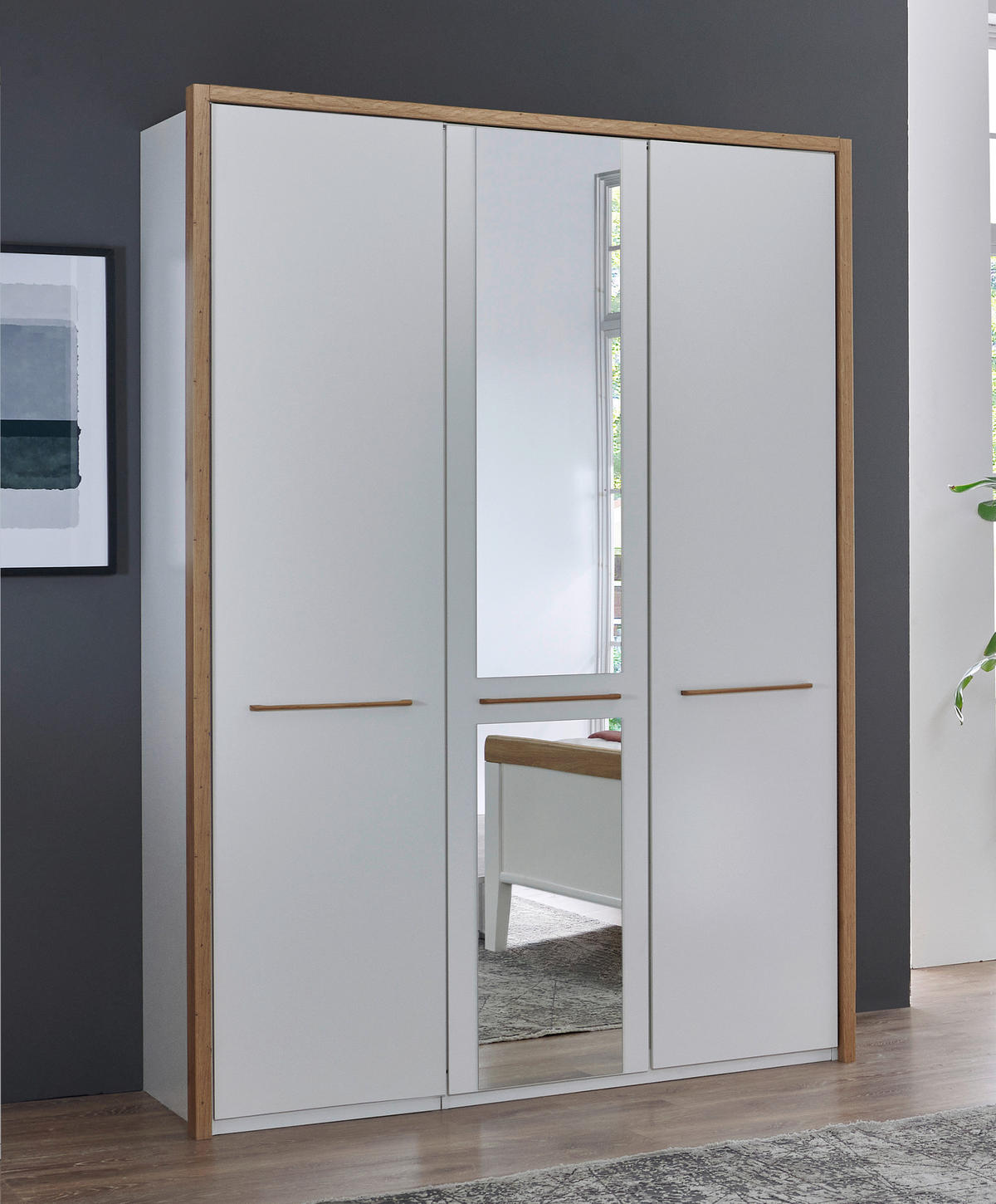 DREHTÜRENSCHRANK 150/216/58 cm 3-türig Weiß  - Eichefarben/Weiß, KONVENTIONELL, Glas/Holzwerkstoff (150/216/58cm) - Venda