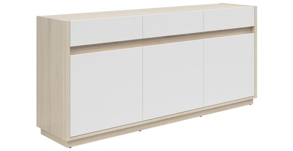 SIDEBOARD Weiß, Eichefarben Beleuchtung, Einlegeböden, Füße  - Eichefarben/Schwarz, KONVENTIONELL, Holzwerkstoff/Kunststoff (173,5/80,8/42cm) - Hom`in