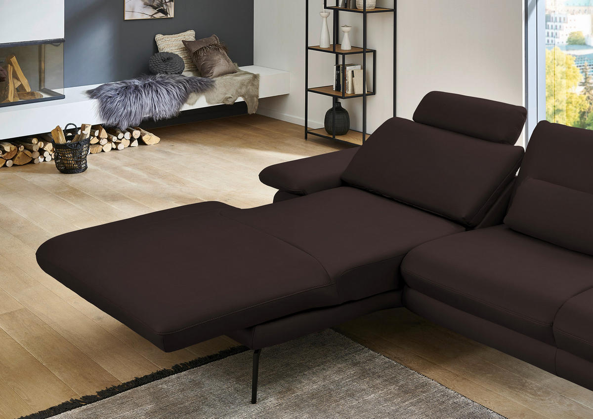 ECKSOFA in Echtleder Braun  - Schwarz/Braun, Design, Leder/Metall (180/310cm) - Dieter Knoll