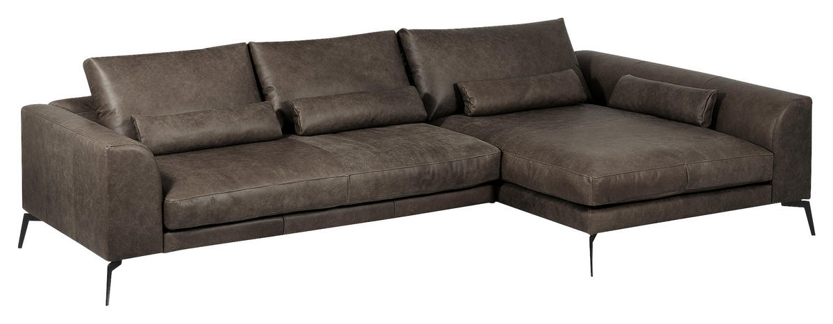 ECKSOFA in Echtleder Fango  - Fango/Schwarz, Design, Leder/Metall (313/172cm) - Livetastic