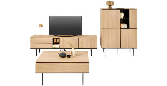 HIGHBOARD Schwarz, Eichefarben 106/141/41 cm - Eichefarben/Schwarz, Basics, Glas/Holzwerkstoff (106/141/41cm) - Hom`in