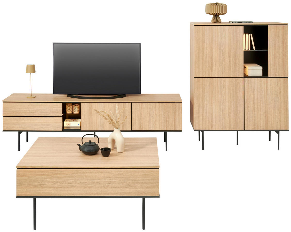 HIGHBOARD Schwarz, Eichefarben  106/141/41 cm  - Eichefarben/Schwarz, Basics, Glas/Holzwerkstoff (106/141/41cm) - Hom`in