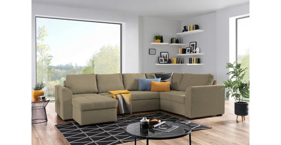 WOHNLANDSCHAFT in Cord, Velours Grün - Schwarz/Grün, Design, Kunststoff/Textil (160/311/205cm) - Xora