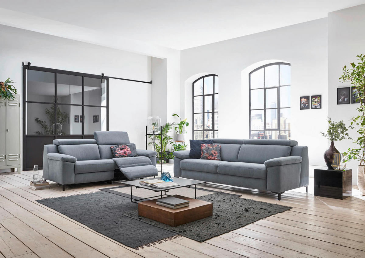 3-SITZER-SOFA Chenille Pastellblau  - Pastellblau/Schwarz, Design, Textil/Metall (218/104/104cm) - Valdera