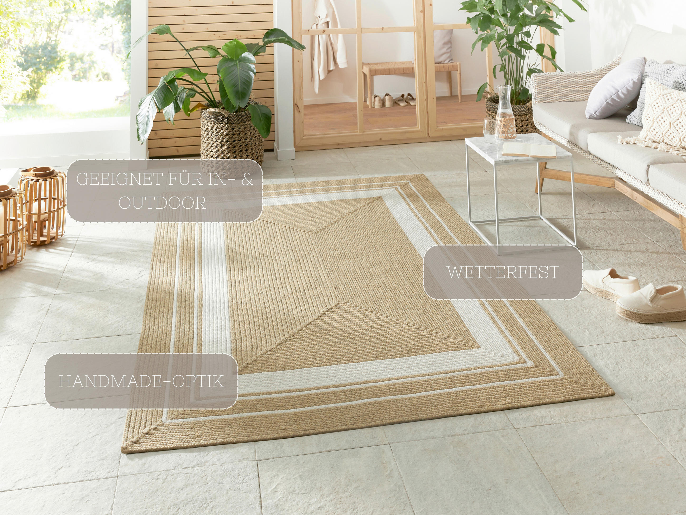 OUTDOORTEPPICH 120/170 cm Braided Creme, Beige  - Beige/Creme, Design, Kunststoff (120/170cm)