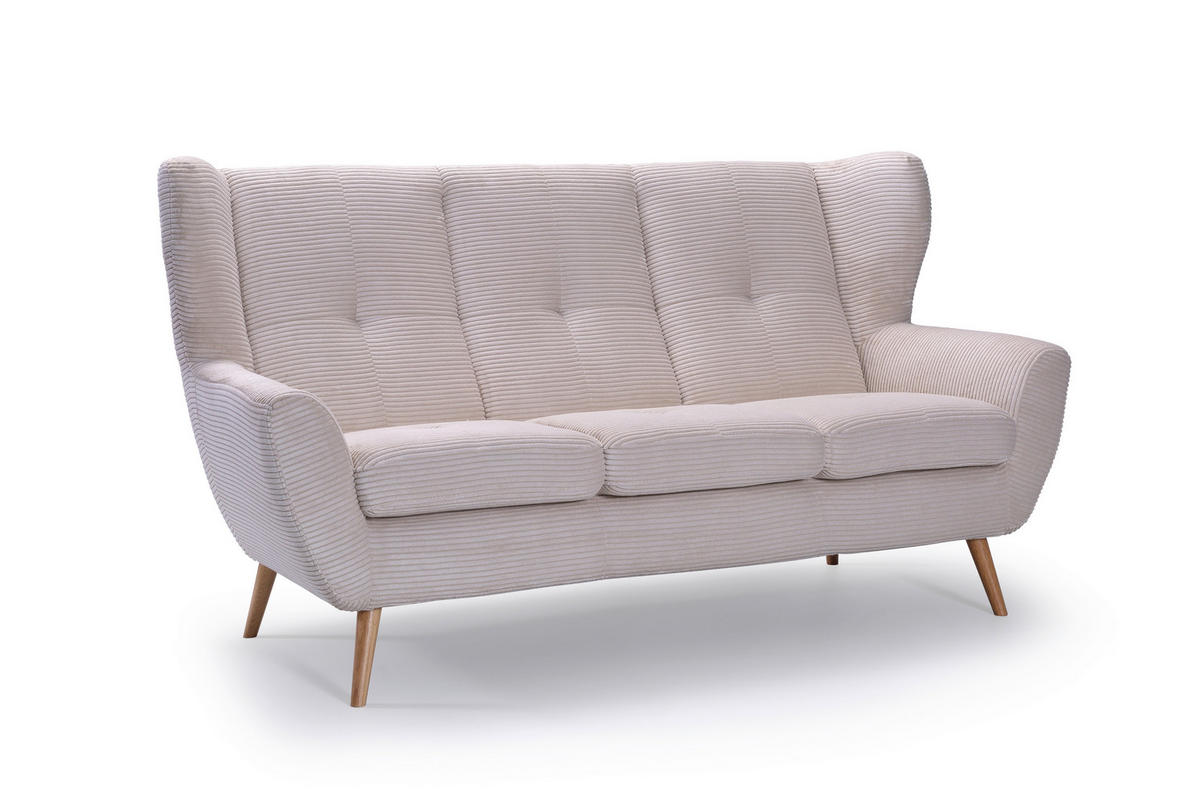 3-SITZER-SOFA in Cord Creme  - Eichefarben/Creme, Design, Holz/Textil (190/102/90cm) - Stylife