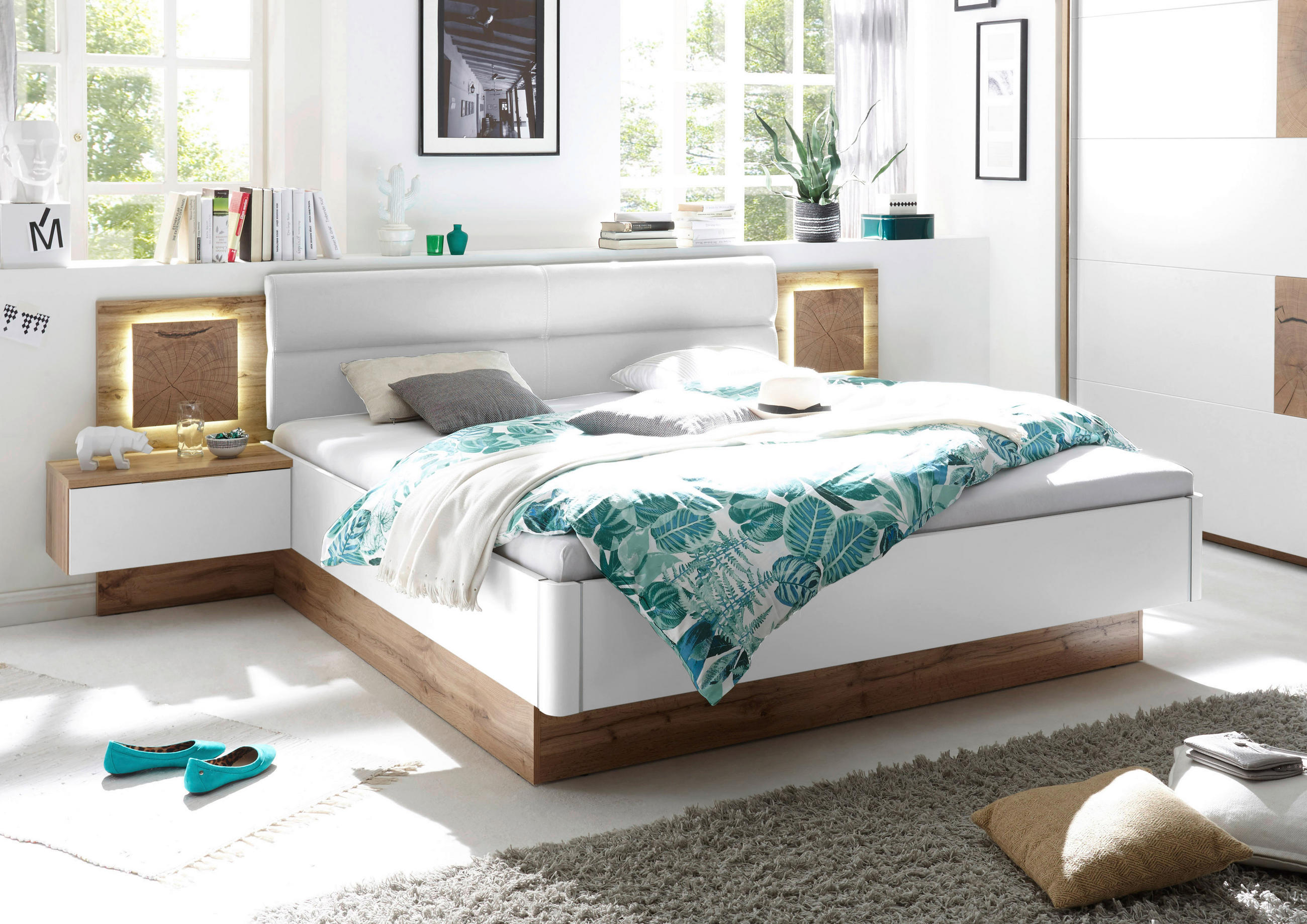 SET KREVETA I NOĆNIH ORMARIĆA 180/200 cm divlji hrast - divlji hrast, Design, drvni materijal/tekstil (180/200cm) - Hom`in