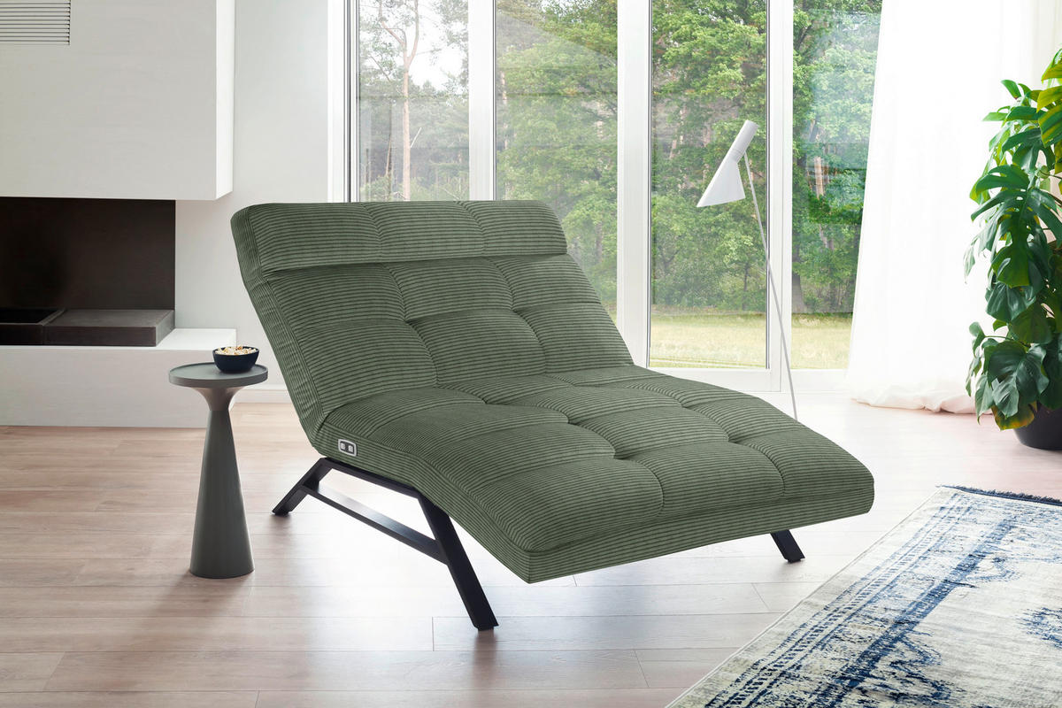 RELAXLIEGE in Cord Olivgrün  - Schwarz/Olivgrün, Design, Textil/Metall (120/54-113/158-198cm) - Pure Home Lifestyle