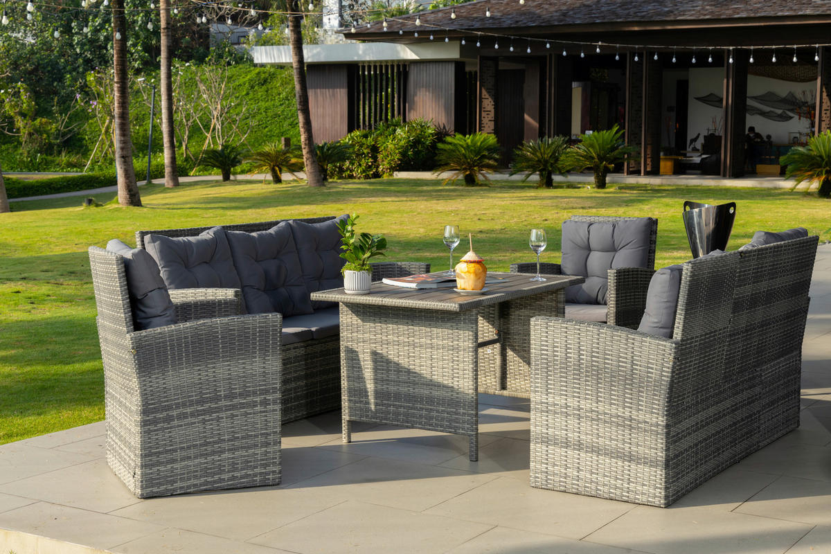 LOUNGEGARNITUR Stahl  - Dunkelgrau/Grau, MODERN, Kunststoff/Textil (120/70cm) - Ambia Garden