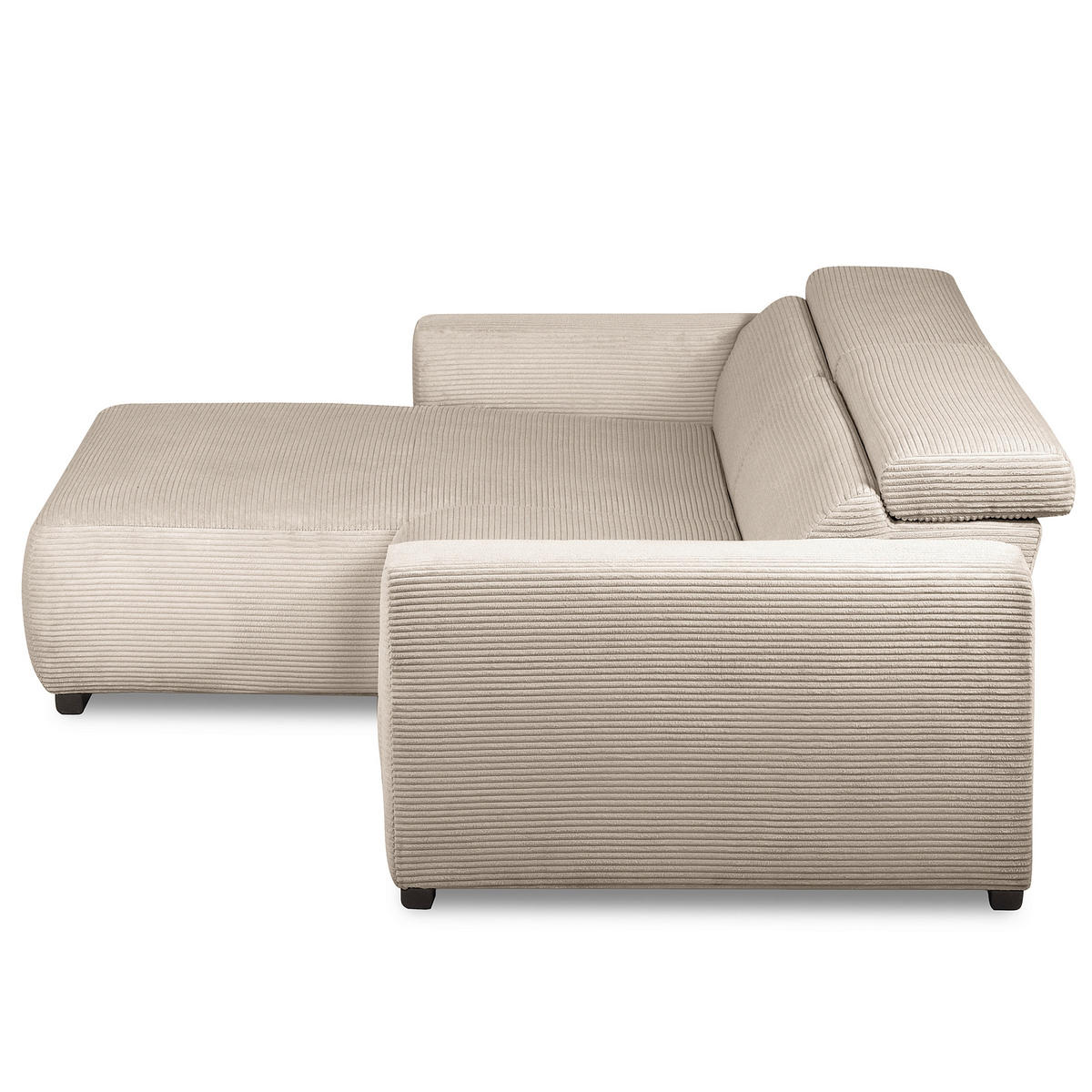 ECKSOFA RENO Hellgrau Cord Relaxfunktion, Kopfteilverstellung  - Hellgrau/Schwarz, Design, Kunststoff/Textil (184/248cm) - Livetastic