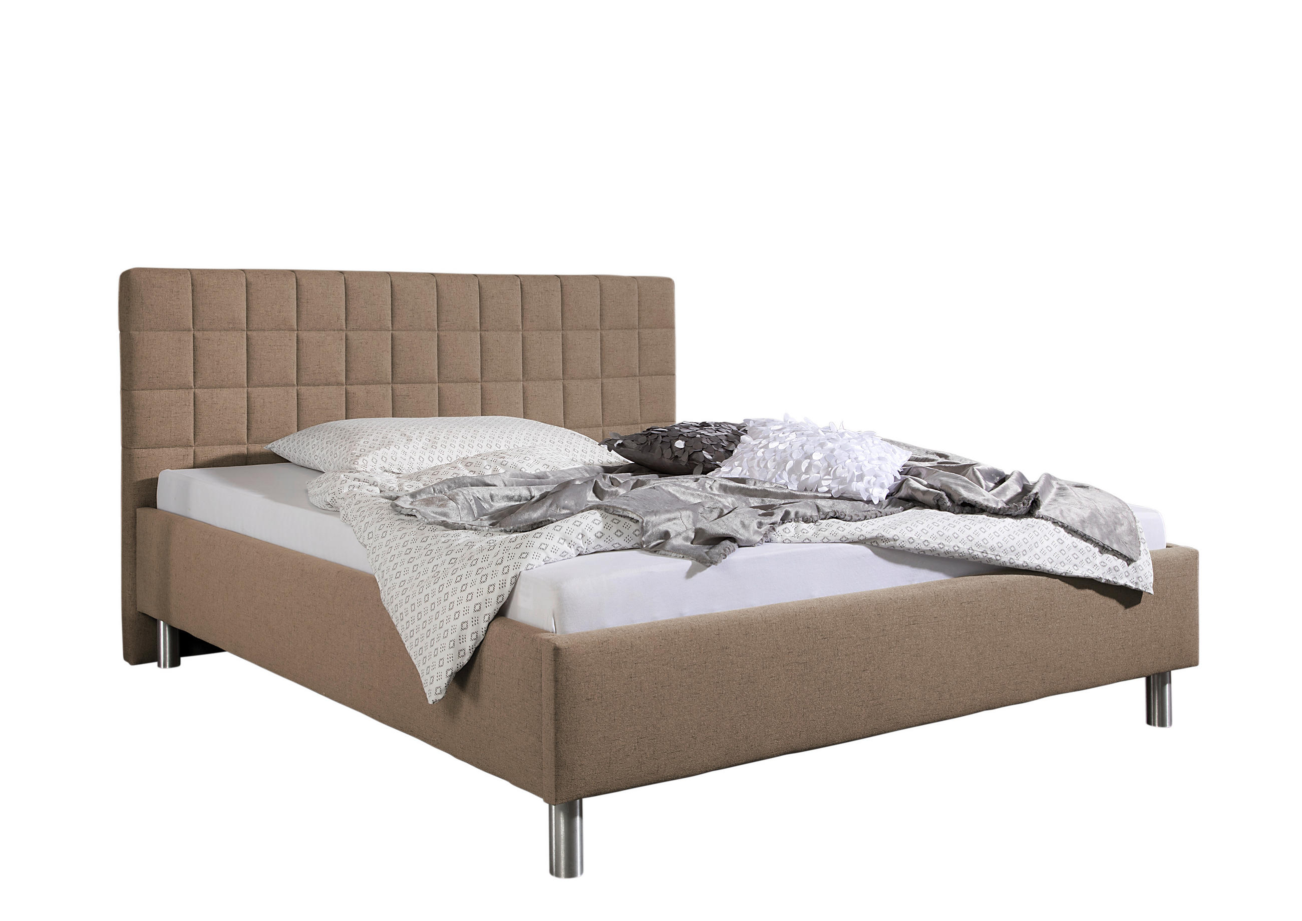 POLSTERBETT 100/200 cm,  in Hellbraun,  - Hellbraun/Alufarben, MODERN, Textil/Metall (100/200cm) - Livetastic